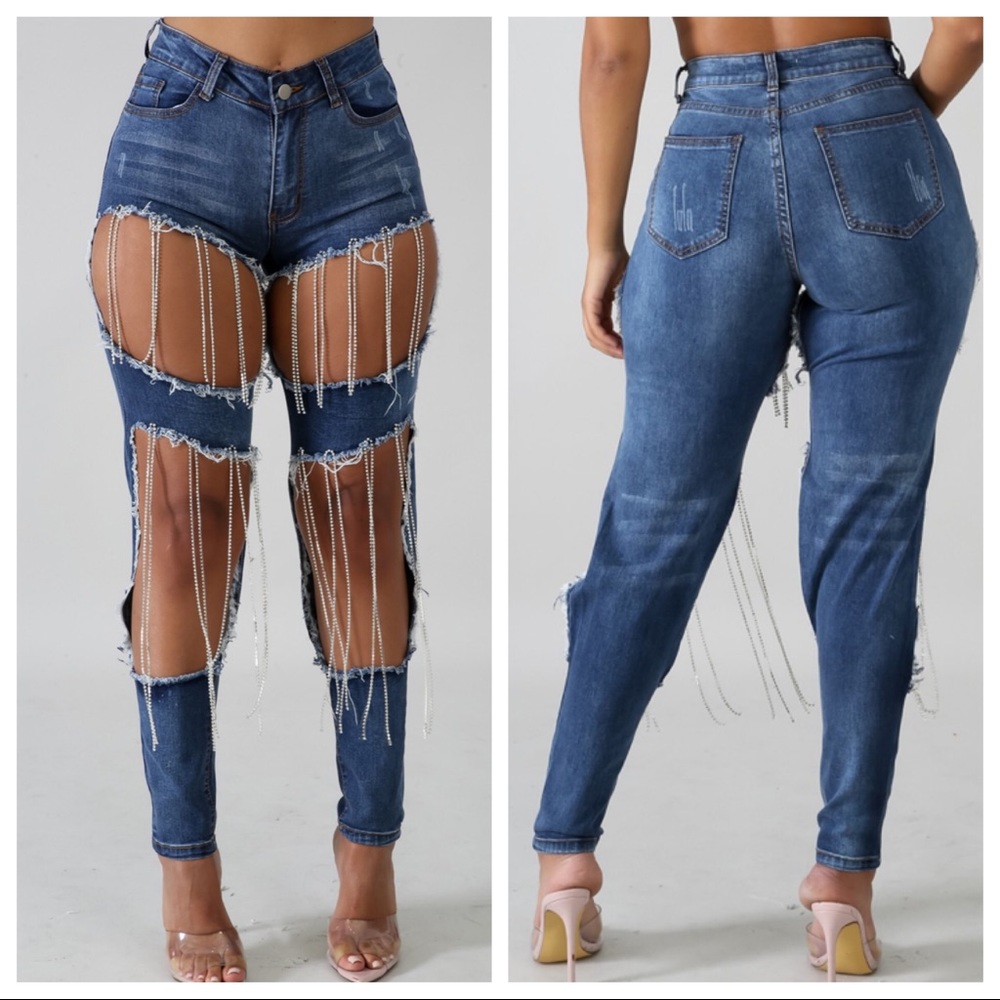 Exposed diamond jeans